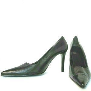 Nine West Black  Leather Pointed Toe Pumps 7.5